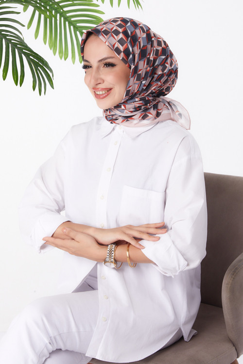Desenli Eşarp Pudra - 26157