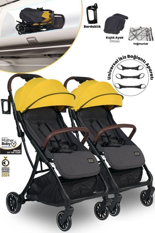 Minori Ayrılıp Birleşebilen Kabin İkiz Bebek Arabası - Lemon Curry