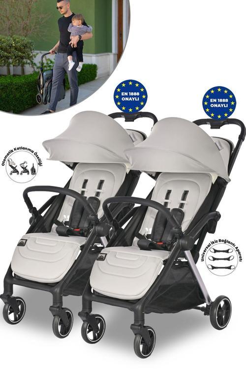 Loret Otomatik Katlanan Kabin Boy & İkiz Bebek Arabası - Grey