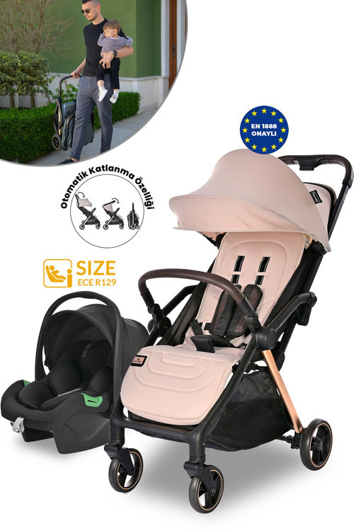 Loret Otomatik Katlanan Kabin Boy & Travel Set Bebek Arabası - Beige
