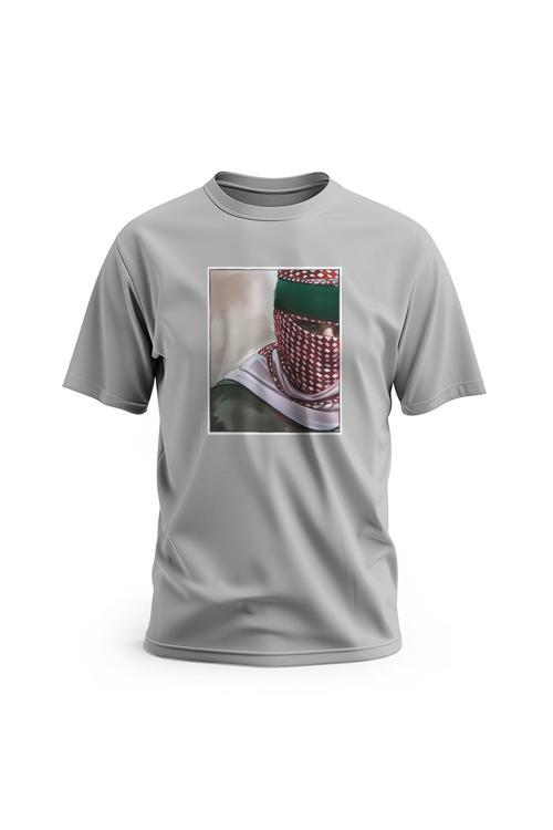 Kısa Kollu Filistin Maskeli Abo Obaida Dijital Baskılı Unisex S - 2xl T300018