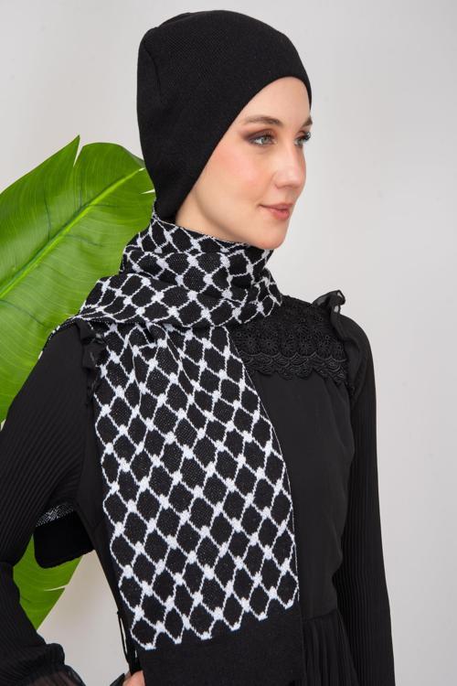 Triko İpli Filistin Geleneksel Nakışlı Çocuk Unisex Atkı Takmı S300009