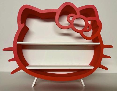 Dekoratif Hello Kitty Kesimli Masa Şifonyer Süsü - Kırmızı Kasa - Kırmızı Fiyonk
