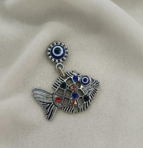 Magnet Balık Taşlı Metal Buzdolabı Süsü Mıknatıslı Mağnet  
