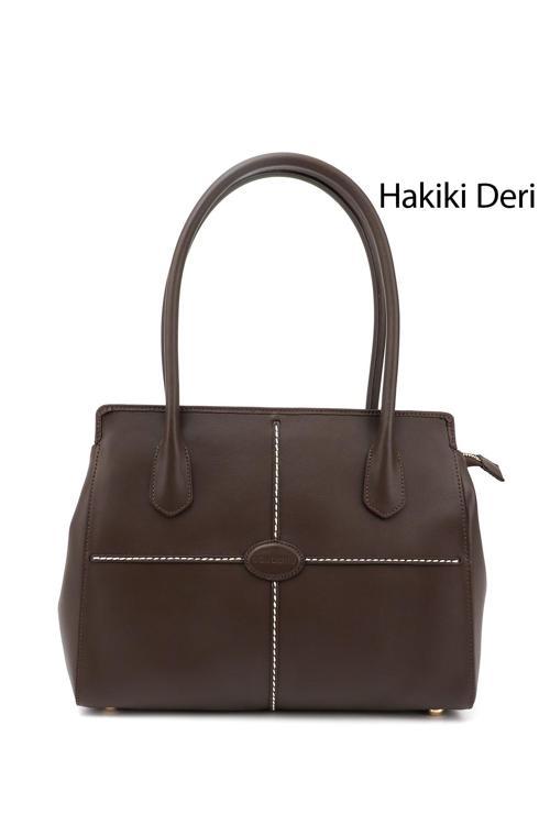 Kadın Kahve Antik Hakiki Deri El ve Omuz Çantası