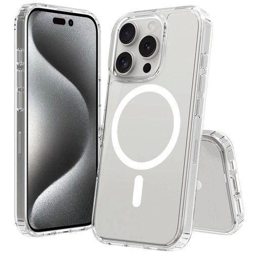 Apple iPhone 16 Pro Max Kılıf M-safe Şarj Özellikli Şeffaf Sert PC Zore Embos Kapak