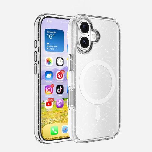 Apple iPhone 16 Kılıf M-safe Şarj Özellikli Parlayan Simli Saydam Renkli Zore Allstar Kapak