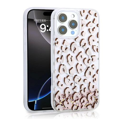 Apple iPhone 16 Pro Max Kılıf Sıvılı Simli Baskılı Şeffaf Arka Yüzey Zore Mossa Silikon Kapak