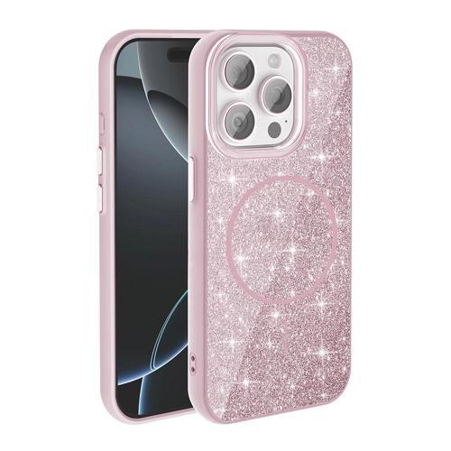 Apple iPhone 15 Pro Max Kılıf M-safe Şarj Özellikli Parlayan Simli Zore Okso Kapak