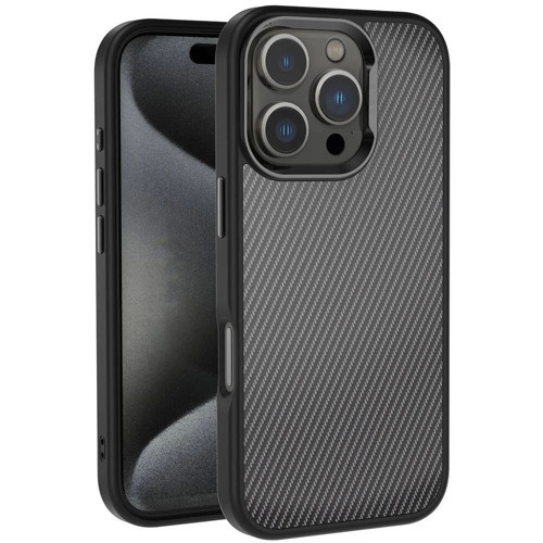 Apple İphone 16 Pro Kılıf Karbon Fiber Görünümlü Parlak Kamera Çerçeveli Zore Venus Kapak