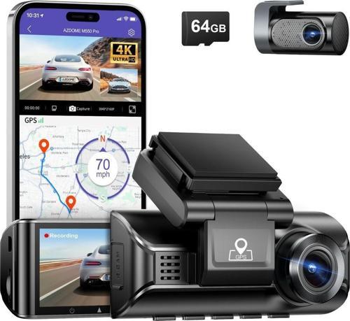 M550 Pro 4K+1080P Araç Kamerası Ön ve Arka 3.18'' IPS Ekranlı 5 Ghz Wi-Fi Gps 150 ° Fov Wdr Gece Görüşü (Azdome Türkiye Garantili)