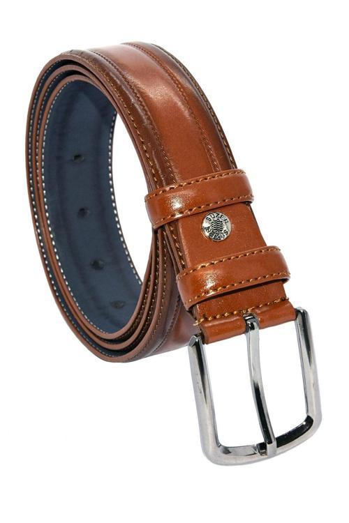 3.5 cm. Klasik Suni Deri Desenli ve Dikişli Model Erkek Kemer Taba