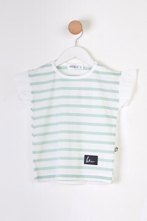 Kız Çocuk Mint Çizgili T-Shirt - 25785