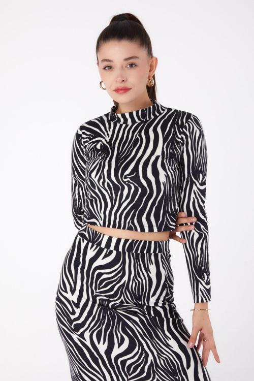 Desenli Crop Siyah - 26317