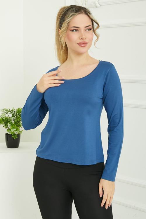 Kare Yaka Viskon Badi Indigo - 26824