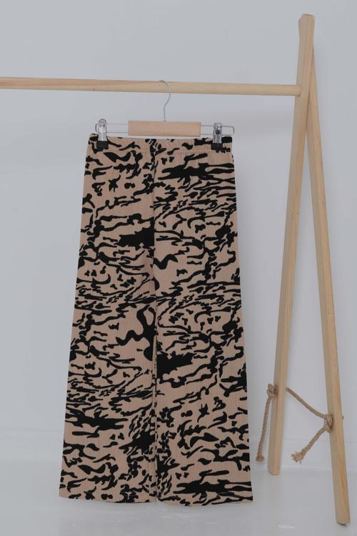 Kız Çocuk Bej Leopar Desenli Pijama Altı - 27051