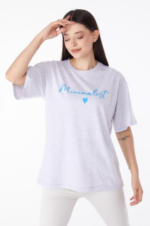 Baskılı T-shirt Gri - 25295