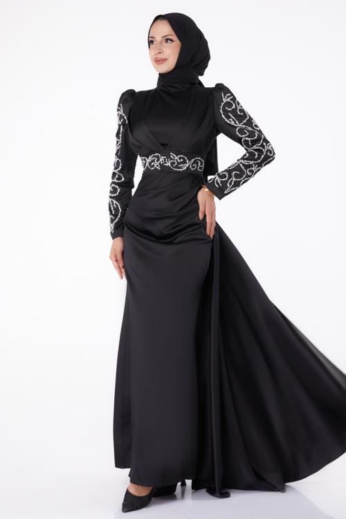 Taşlı Prenses Abiye Elbise Siyah - 26253