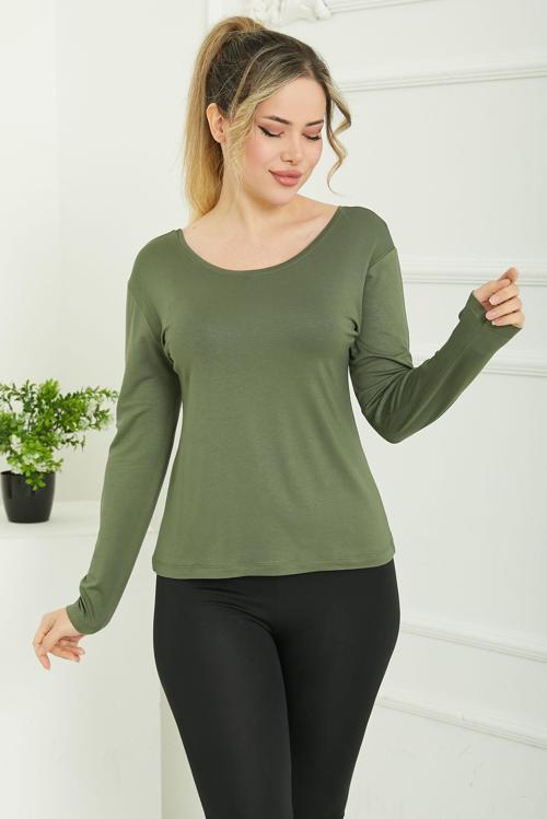 Ön ve Arka Oval Yaka Badi Haki - 26829