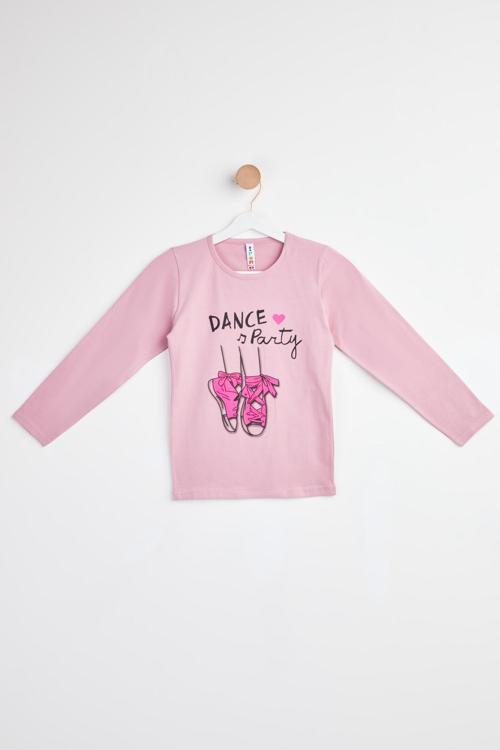 Baskılı Uzun Kollu T-shirt Gül - 24476