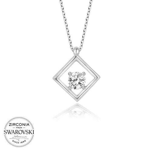 Swarovski Taşlı Gümüş Dörtgen Bayan Kolye SL4066
