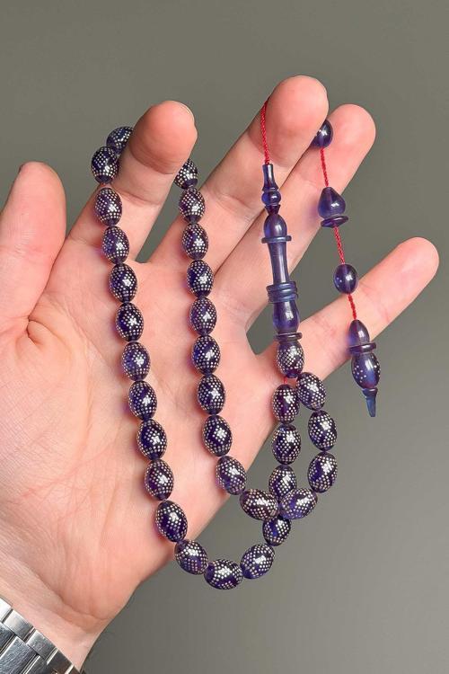 Emrah Baran Full Gümüş Çakım İşleme Ateş Kehribar Tesbih