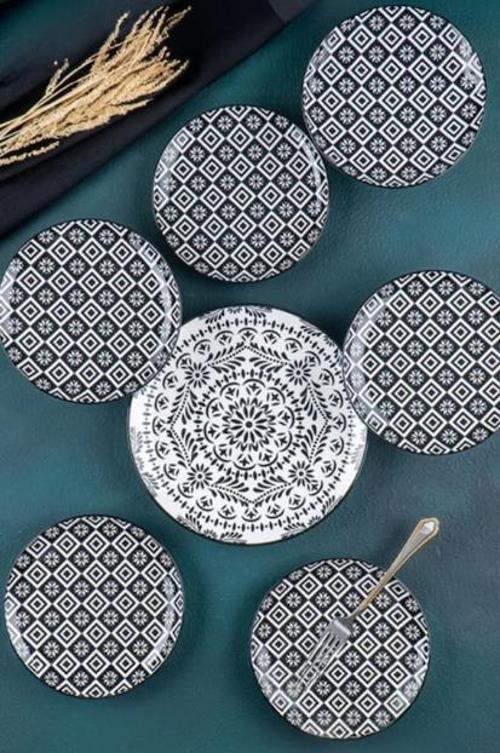 Tiffany Siyah 7 Parça Porselen Pasta-İkram Seti POR-05334