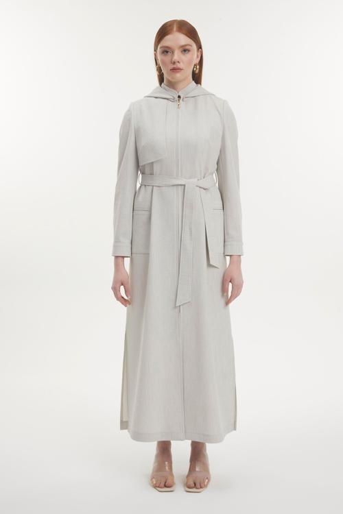 Kapüşonlu Kuşaklı Taş Pardesü 13790