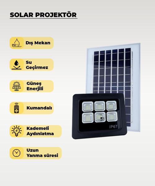60W  Solar Projektör IP67 Beyaz Işık (Su Geçirmez - Dış Mekan)