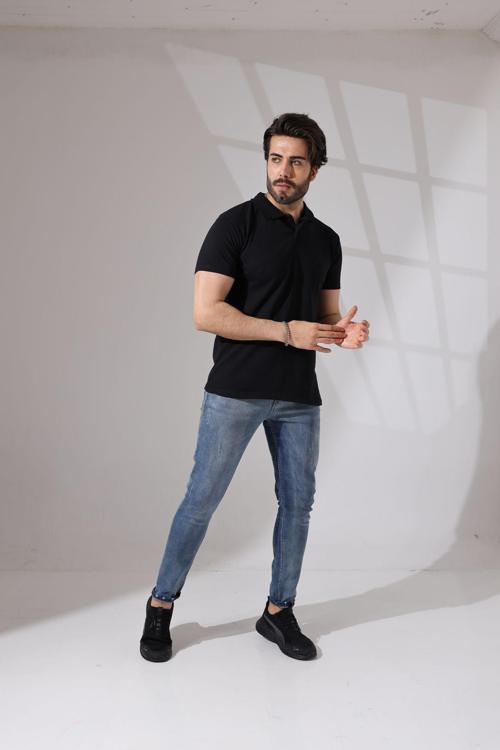 Regular Fit Siyah Erkek Polo Yaka T-Shirt - Erkek T-Shirt - Polo Yaka Tisort Erkek