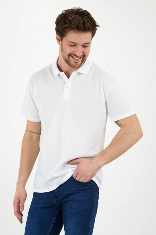 Beyaz Dar/Slim Fitt Polo Yaka Yazlık Tshirt