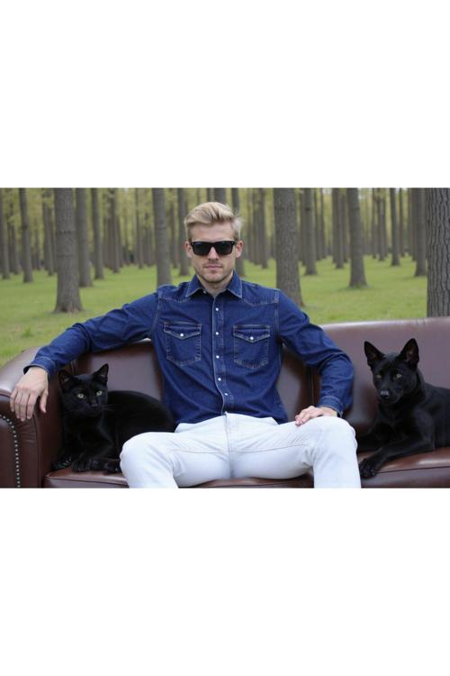 Erkek %100 Pamuk Denim/Kot Rahat Gömlek- Ceket