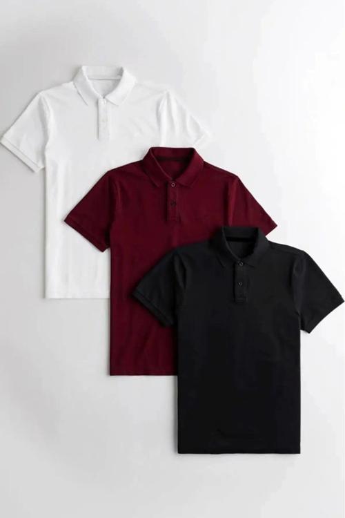 Polo Yaka Yazlık Erkek T-Shirt 3'Lü Set