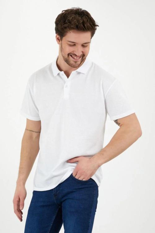 Beyaz Dar/Slim Fitt Polo Yaka Yazlık Tshirt