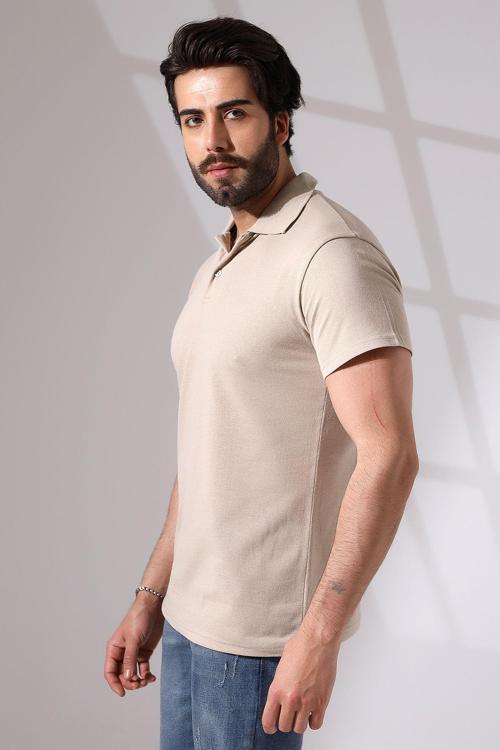 Bej Dar/Slim Fitt Polo Yaka Tshirt