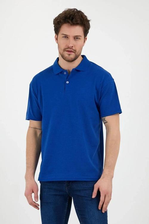 Regular Fit Erkek Polo Yaka Saks  Mavi T-Shirt