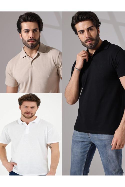 Erkek 3'Lü Set Polo Yaka Kısa Kollu Yazlık T-Shirt