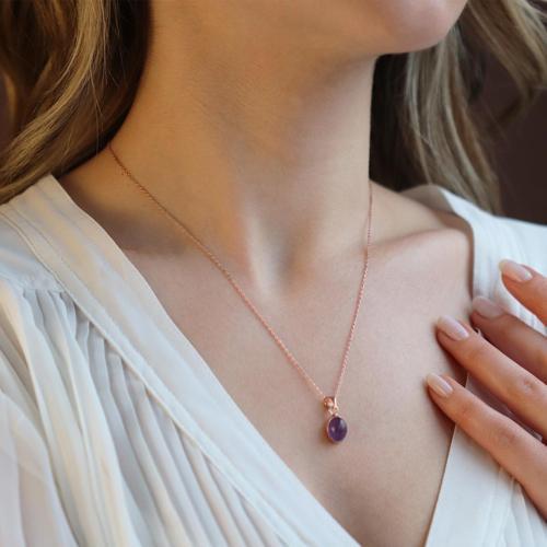 Ametist Doğal Taş Rose Gold Kaplama Gümüş Kolye