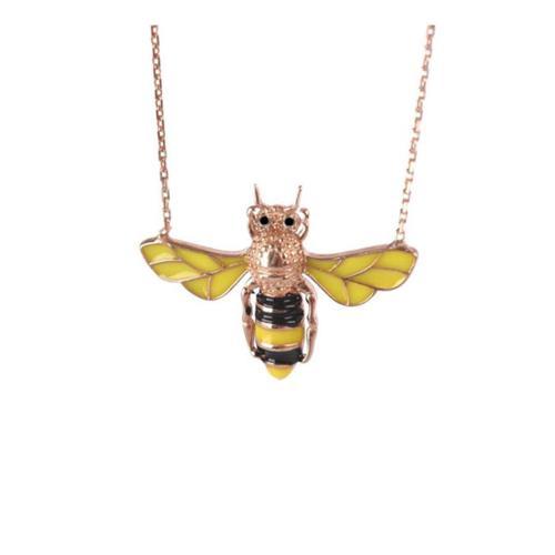 Arı Figürlü Mine İşli Zirkon Taşlı Rose Gold Kaplama Gümüş Kolye