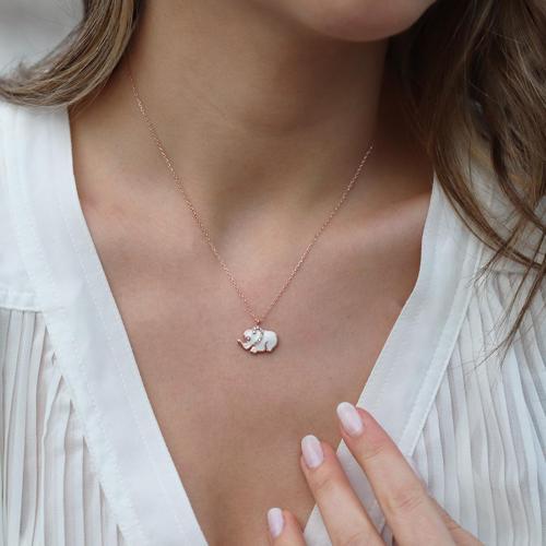Beyaz Mine İşli Rose Gold Kaplama Bereket Fili Gümüş Kolye