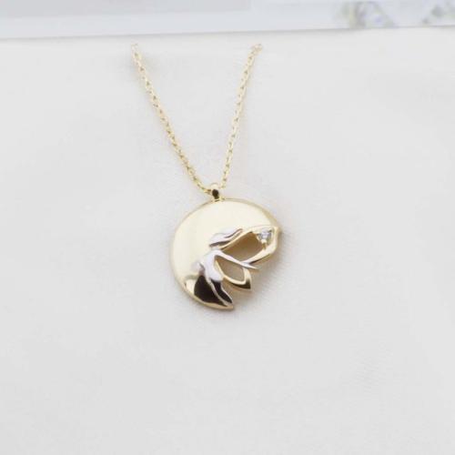 Pırlanta Taş Yarım Ay Su Perisi 0.02 CT Gold Micron Kaplama Gümüş Kolye
