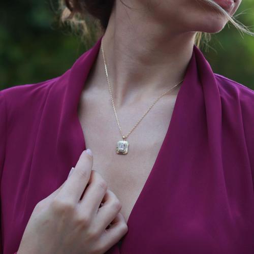 Radiant Kesim 1,25 Karat Zirkon Taşlı Elmas Model Gold Kaplama Gümüş Kolye