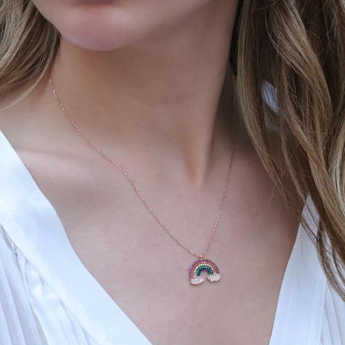 Renkli Zirkon Taşlı Gökkuşağı Rose Gold Kaplama Gümüş Kolye