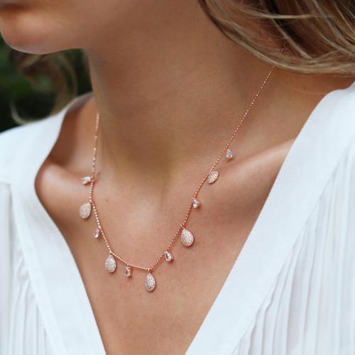 Damla Zirkon Taşlı Rose Gold Kaplama Gümüş Trend Kolye