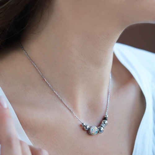 Zirkon Taşlı Charm Gümüş Kolye
