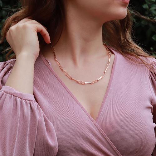 Rose Gold Kaplama Trend Geçme Gümüş Zincir