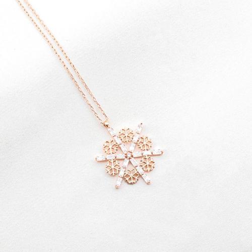 Rose Kaplama 925 Ayar Gümüş Kar Tanesi Kolye