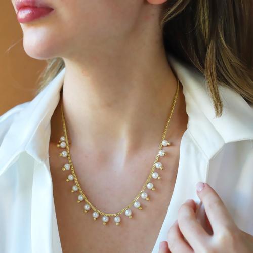 Sıra incili Gold Trend Gümüş Kolye