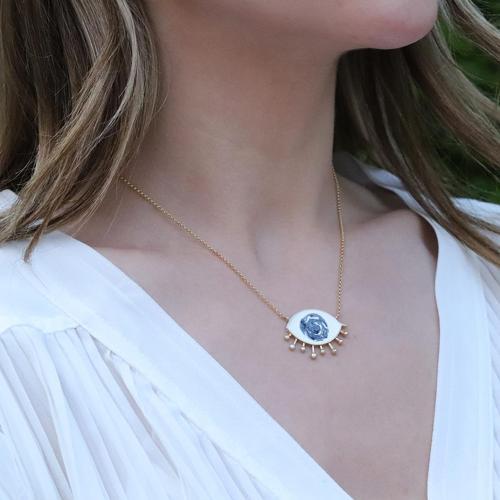Mine İşli Gold Kaplama Göz Modeli Gümüş Kolye