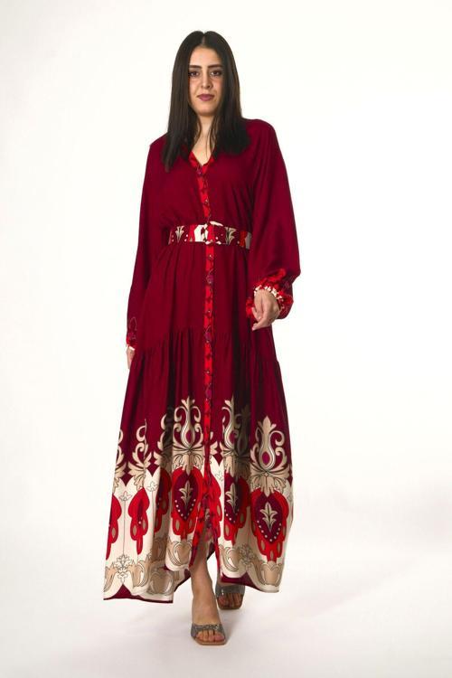 Kadın Hakim Yaka Önü Düğmeli Kemerli %100 Viskon Yazlık Elbise